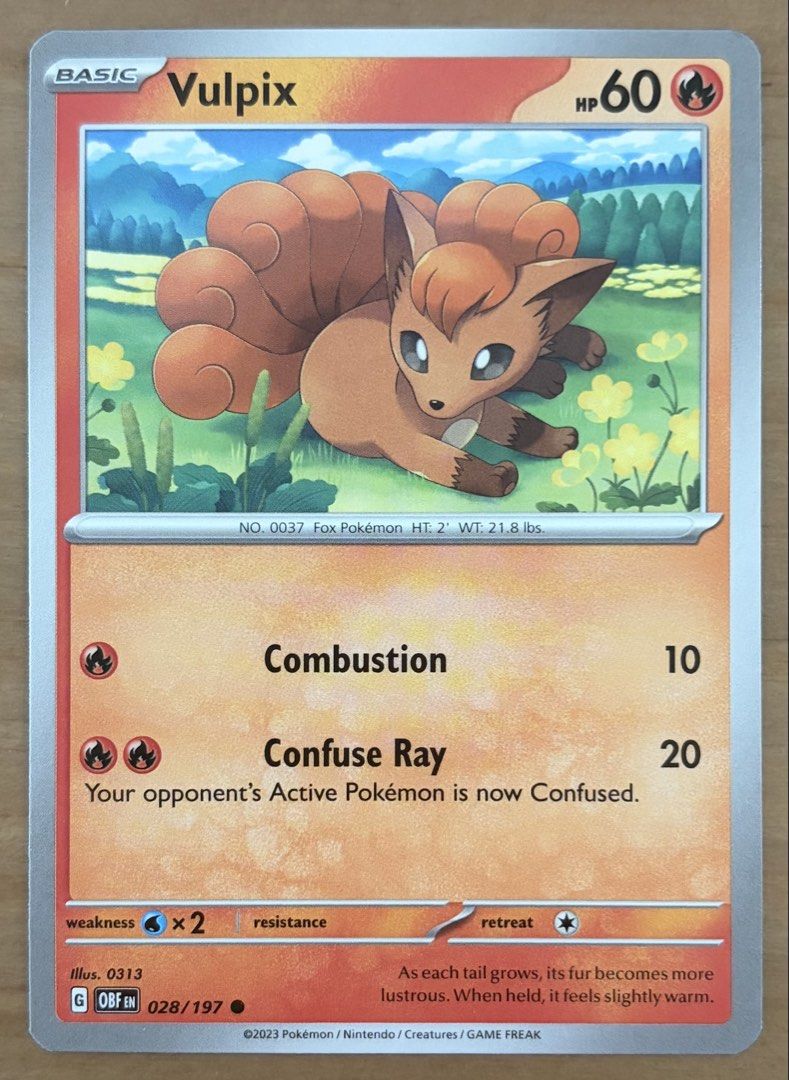 Vulpix | Pokemon Cards ~ Obsidian Flames {EN} (Category: Raw Singles) located in Makati City. Submitted by cardlab (Listing ID 1454197170, Image 1). Description: Items are 💯 authentic/original/legit. About The Card: •Language: EN • Number: 028/197 • Common • Normal FOR: • Cards ₱99 and below with Card Sleeves • Cards ₱100 and up with Card Sleeves and Used Toploader • ₱10 for Bnew Tops Packaging (If Shipping): ✔️ Plastic cover ✔️ Cardboard ✔️ Bub