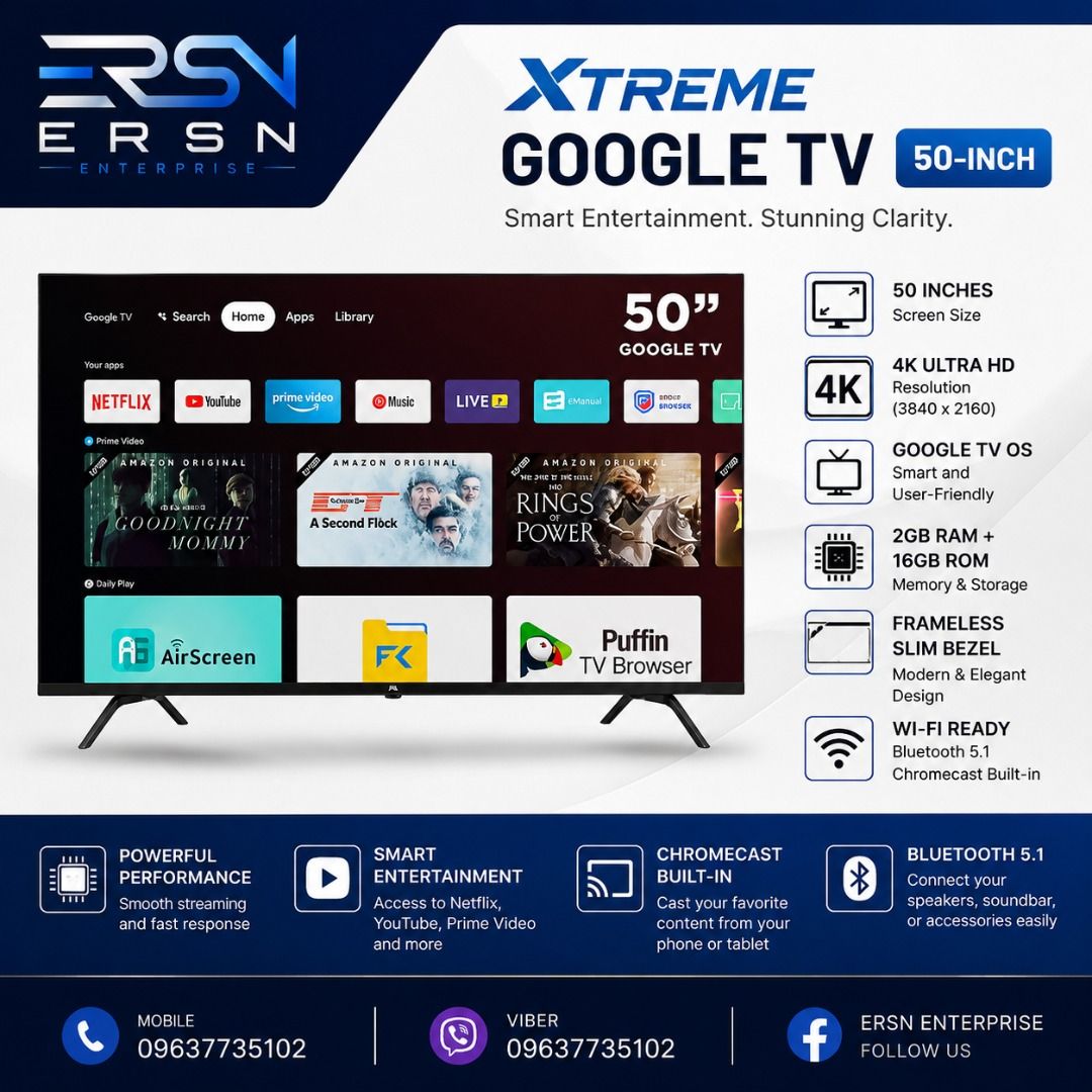 📺Xtreme Google T.V 50"📺 (Category: TV) located in Santa Rosa. Submitted by ersnenterprises (Listing ID 1449973819, Image 1). Description: 📺 Xtreme 50" Google TV Key Features: ✅ 50-inch 4K Ultra HD Display – Sharp, vibrant, and lifelike picture quality. ✅ Google TV OS – Access thousands of apps, movies, and TV shows. ✅ Built-in Wi-Fi – Stream your favorite content without hassle. ✅ Bluetooth 5.1 – Connect wireless speakers, headphones, and othe