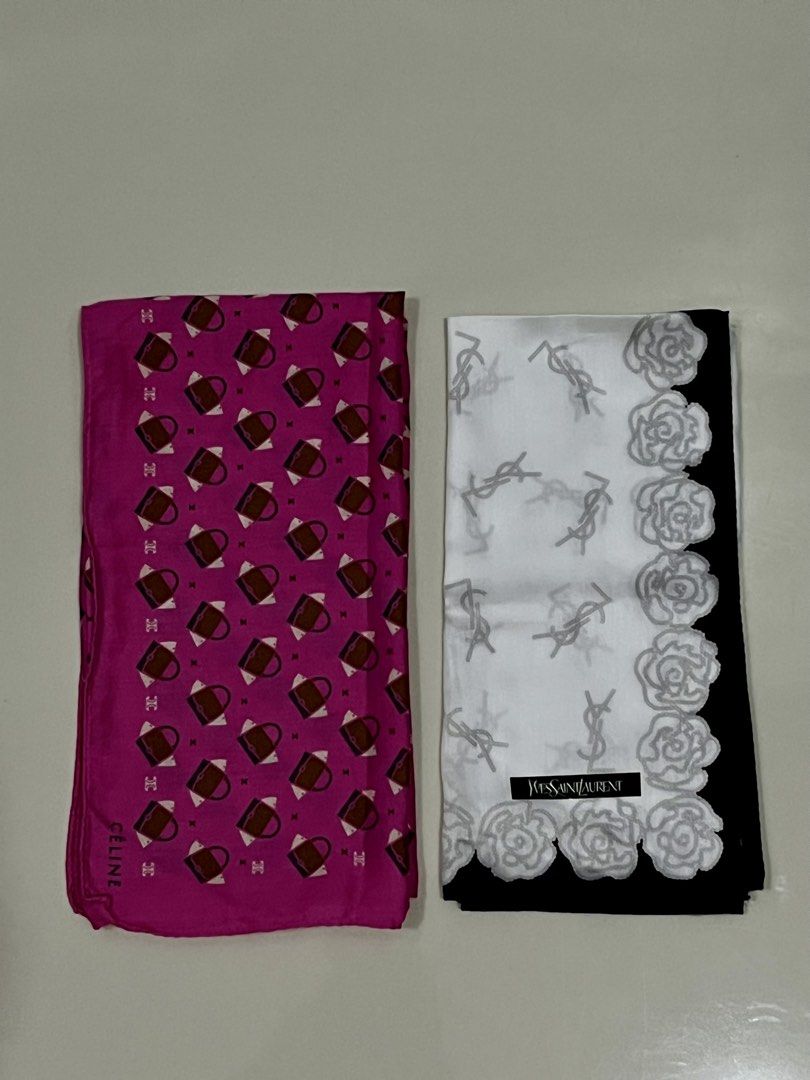 YSL and CELINE Handkerchiefs Bundle (Category: Luxury Accessories) located in Manila. Submitted by michelleprelovedy (Listing ID 1454255404, Image 1). Description: FOR SALE TWO BRANDED HANDKERCHIEFS ‼️ - FROM JAPAN - YSL HANDKERCHIEF NEVER BEEN USED - CELINE HANDKERCHIED NEVER BEEN USED - CAN BE STYLED IN HAND BAGS .