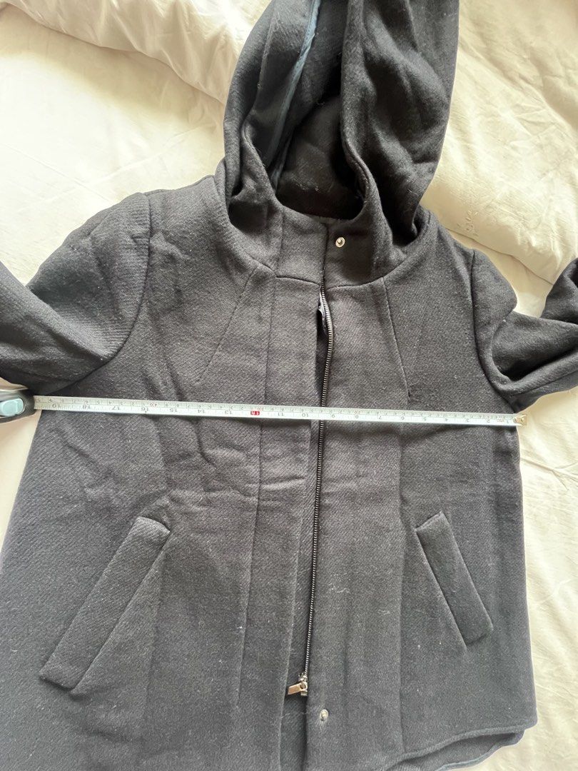 Zara Basic Black Hooded Coat (Category: Coats, Jackets and Outerwear) located in Makati City. Submitted by mtv2019 (Listing ID 1454206314, Image 3). Description: - Zara Basic black hooded coat - Zip-up front with top button closure - Two functional front pockets - Lined interior with a fun polka dot pattern - Proudly made in Morocco.