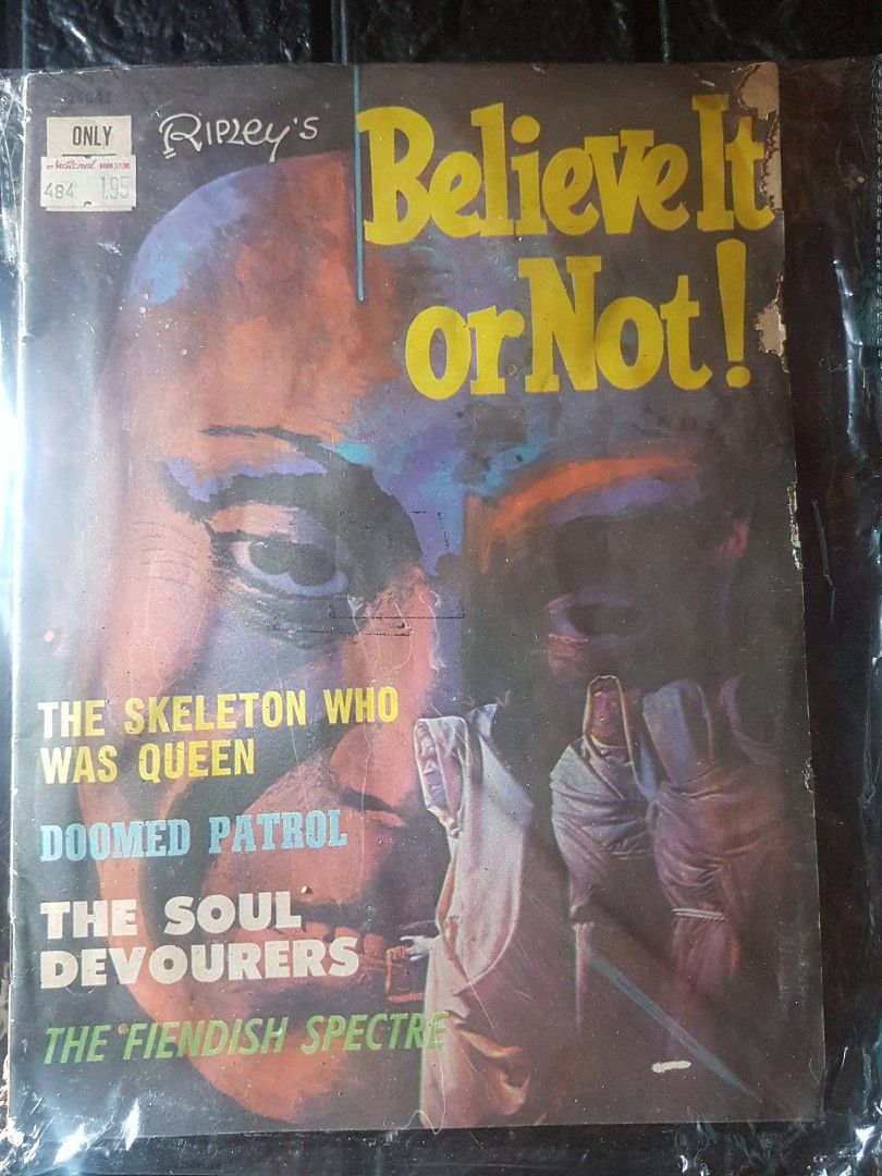 1970s Ripley's Believe It or Not! Comics (Category: Comics & Manga) located in Quezon City. Submitted by strange.attic2 (Listing ID 1454373851, Image 1). Description: - Vintage Ripley's Believe It or Not! comic magazine - Features stories: 'The Skeleton Who Was Queen' and 'Doomed Patrol' - Back cover includes ads for Little Audrey, Spooky, Casper, and Richie Rich comics - Ideal for collectors of old comics and Ripley's enthusiasts - A fun piece o
