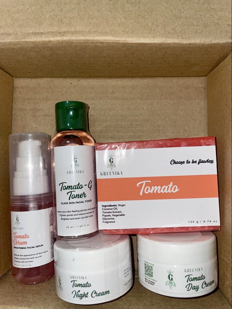 5pcs Greenika Tomato Facial Set (Category: Face Care) located in Rizal. Submitted by massivedecluttering (Listing ID 1454524332, Image 1). Description: .