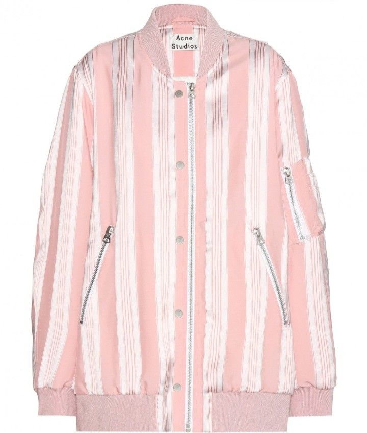 ACNE STUDIOS Pink White Striped Bomber Jacket (Category: Luxury Apparel) located in Navotas City. Submitted by ms.soulana (Listing ID 1454403329, Image 3). Description: PreOwned LikeNew Lightly Used Authentic 💗💗 Acne Studios Womens bomber jacket - Features pink and white vertical stripes - Zip-up front with snap button closure - Two zippered front pockets - Ribbed cuffs and hem for a snug fit - Ideal for stylish layering Size SMALL -Semi Large 