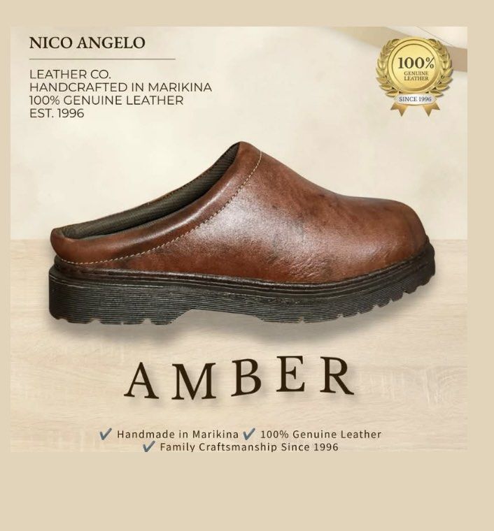 Amber Leather Clogs Made in Marikina (Category: Casual Shoes) located in Manila. Submitted by annethrift (Listing ID 1454505768, Image 3). Description: - Unisex - 100% Genuine Leather - Handcrafted in Marikina - Comfortable slip-on style - Perfect for everyday wear RFS: Too big on me Box Included.