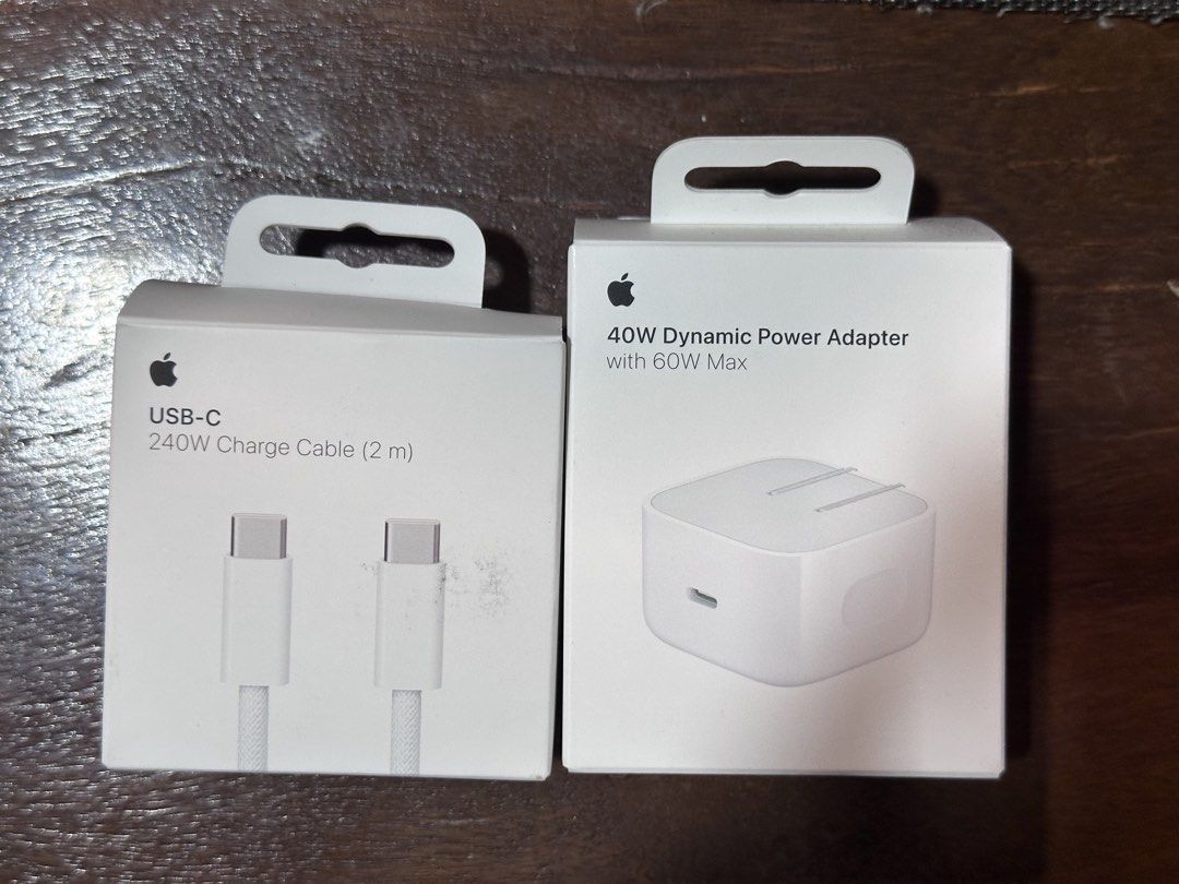 Apple USB-C Power Adapter and 2m Cable (Category: Chargers & Cables) located in Cebu City. Submitted by bz.lightyear (Listing ID 1454475193, Image 1). Description: Apple 40W USB-C Power Adapter + Apple USB-C 2m cable Original Apple Accessories purchased from PowerMac Purchased on 6/29/2026 Only opened to test functionality Complete Packaging and in-like new condition OPENED ONLY ‼️ Selling because I found my original charger after purchasing thes