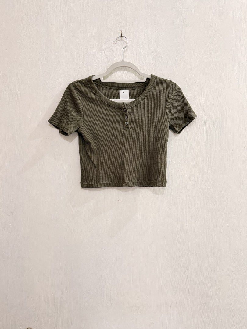 Assorted Tops - White Polo, Green Ribbed Crop, Grey Button Up (Category: Others Tops) located in Taguig. Submitted by aprilbuyagan (Listing ID 1454503400, Image 3). Description: -GU, UNIQLO, JAPANESE BRAND TOPS - Includes: green ribbed crop top with button details - Includes: grey short-sleeve button-up shirt - Perfect for casual wear.