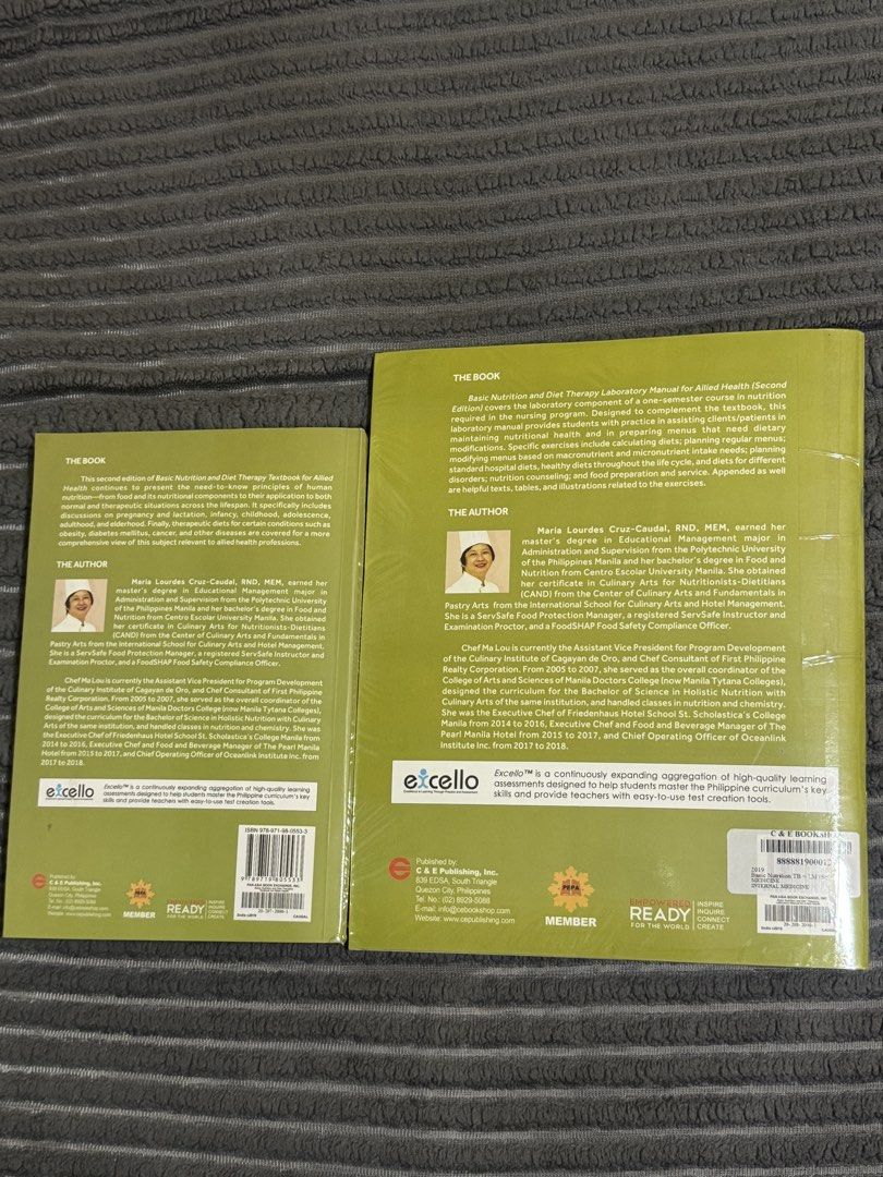Basic Nutrition and Diet Therapy Textbook & Lab Manual 2nd Ed (Category: Textbooks) located in Butuan. Submitted by notcwp (Listing ID 1454530763, Image 2). Description: * Both books have plastic covers. * Textbook has some highlights. * Lab manual has some flaws on the first page, as shown in the photo. * Overall, both books are still in good condition..