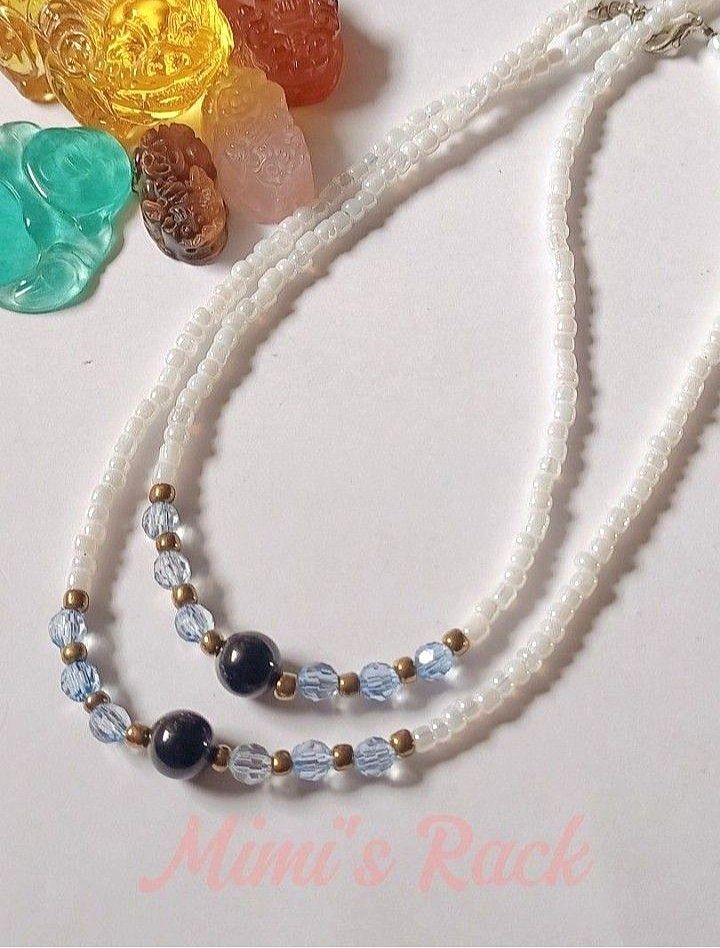 Black Onyx In White Seed Beads Necklace (Category: Necklaces) located in Taguig. Submitted by mimisrack (Listing ID 1454484887, Image 3). Description: 🖤A sleek contrast of bold black and crisp white for a clean, modern look 🧿 necklace length: approx. 47.5cm (18.5in) 🧿 seed beads: 4mm 🧿 onyx size: 9.9mm 🧿 only ₱50 each 🙂 💎Gems & crystals are energized and cleansed before shipping. 💎As these gemstones are natural, some beads may have blemis