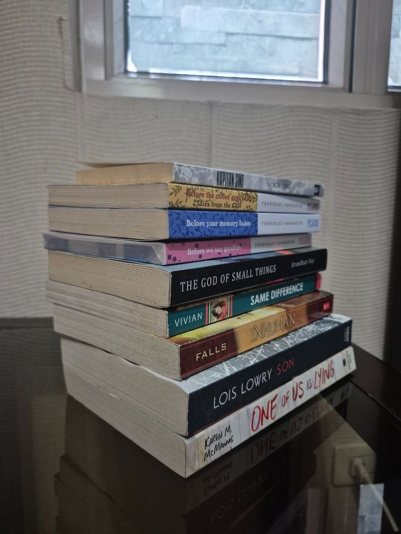 [BOOKS] decluttering (Category: Storybooks) located in Manila. Submitted by ornadarizi48211 (Listing ID 1454429514, Image 3). Description: Rfs: saving up + need funds mop: cash, gcash mod: lalamove or j&t (shipping fee to be handled by the buyer) for meetup: along taft or carriedo/recto - The God of Small Things by Arundhati Roy (Php 100) - Kapitan Sino by Bob Ong (Php 200) - Same Difference by Siobhan Vivian (Php 150) - Inhuman by Kat Falls (Php