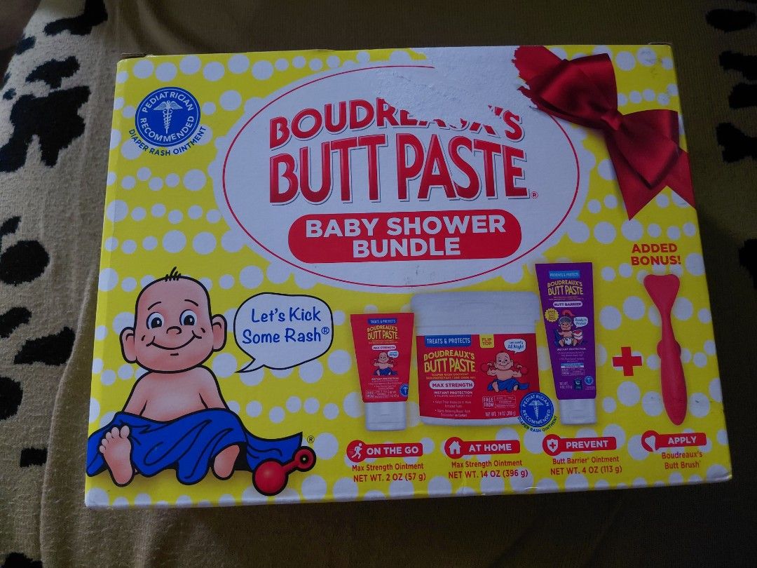 Boudreaux's Butt Paste Baby Shower Bundle (Category: Diapers & Baby Wipes) located in Manila. Submitted by amandalorelai.2 (Listing ID 1454407234, Image 1). Description: - Boudreaux's Butt Paste Baby Shower Bundle - Includes three sizes of diaper rash ointment: 2 oz, 4 oz, and 14 oz - Comes with a Boudreaux's Butt Brush - Effectively prevents and treats diaper rash - Pediatrician recommended.
