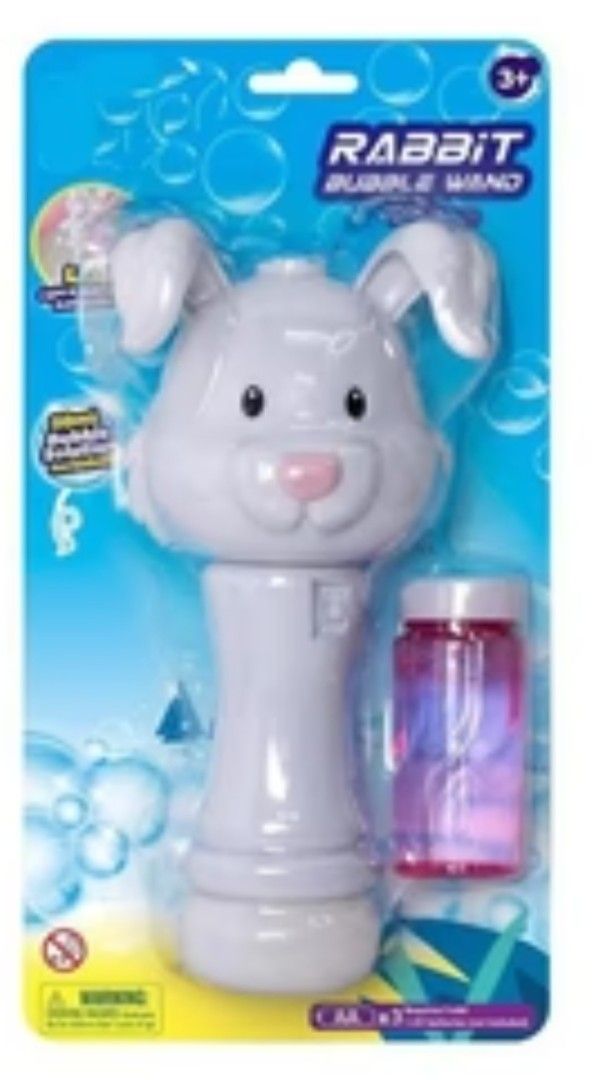 Bubbles （分類：互動玩具）位於 Hong Kong。 由 charleskate14 提交（商品編號 1454543425，圖片 1）。簡介： Hey there! Get ready for some bubbly fun with this adorable Rabbit Bubble Wand! It's super cute, shaped like a bunny, and perfect for kids aged 3 and up. It even has LED lights and music to make playtime extra magical! Comes with a bottle of bubble solution to get you started. Great for parties, outdoor play, or just a fun afternoon.。