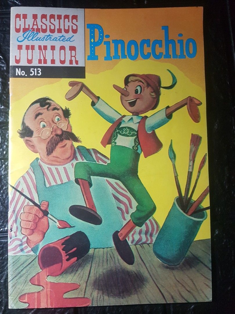 Classics Illustrated Junior Pinocchio Comics (Category: Children's Books) located in Quezon City. Submitted by strange.attic2 (Listing ID 1454374254, Image 1). Description: - Classic illustrated junior comic book featuring Pinocchio. - Issue number 513. - Includes the story of Pinocchio. - Features a fun connect-the-dots puzzle. - Ideal for young readers and vintage comic collectors. - Enjoy classic illustrations and a fun read..