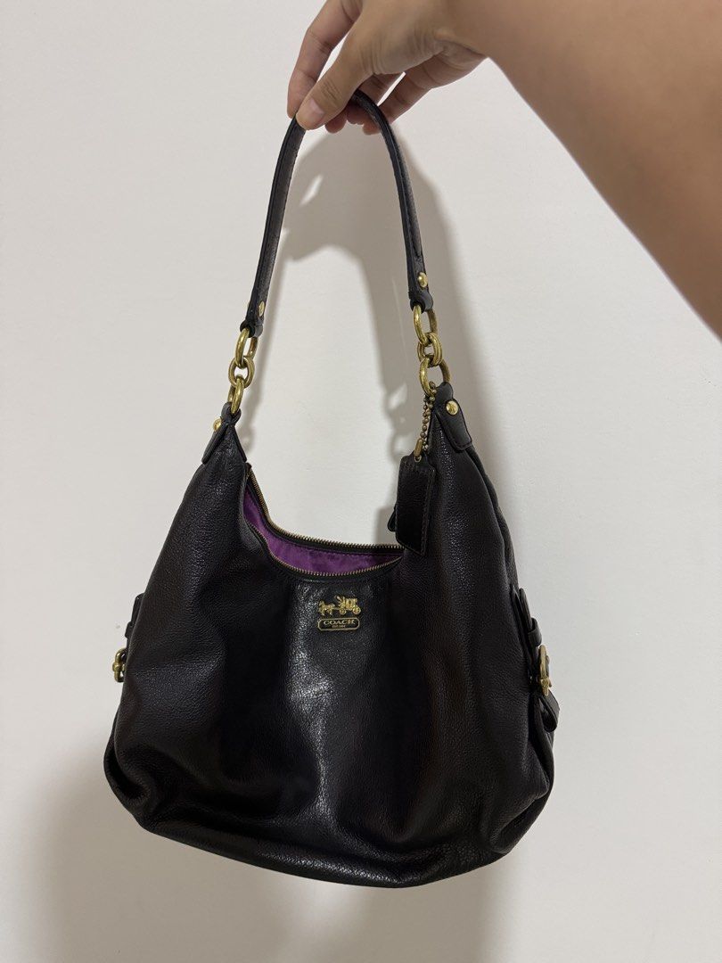 COACH - Black Pebbled Leather Madison Hobo Bag (Category: Shoulder Bags) located in Balanga. Submitted by whatkiohwears (Listing ID 1454529868, Image 3). Description: Well-loved Coach Madison Hobo ✅ Hardware - minimal flaws (8/10) ✅Leather - overall excellent condition.