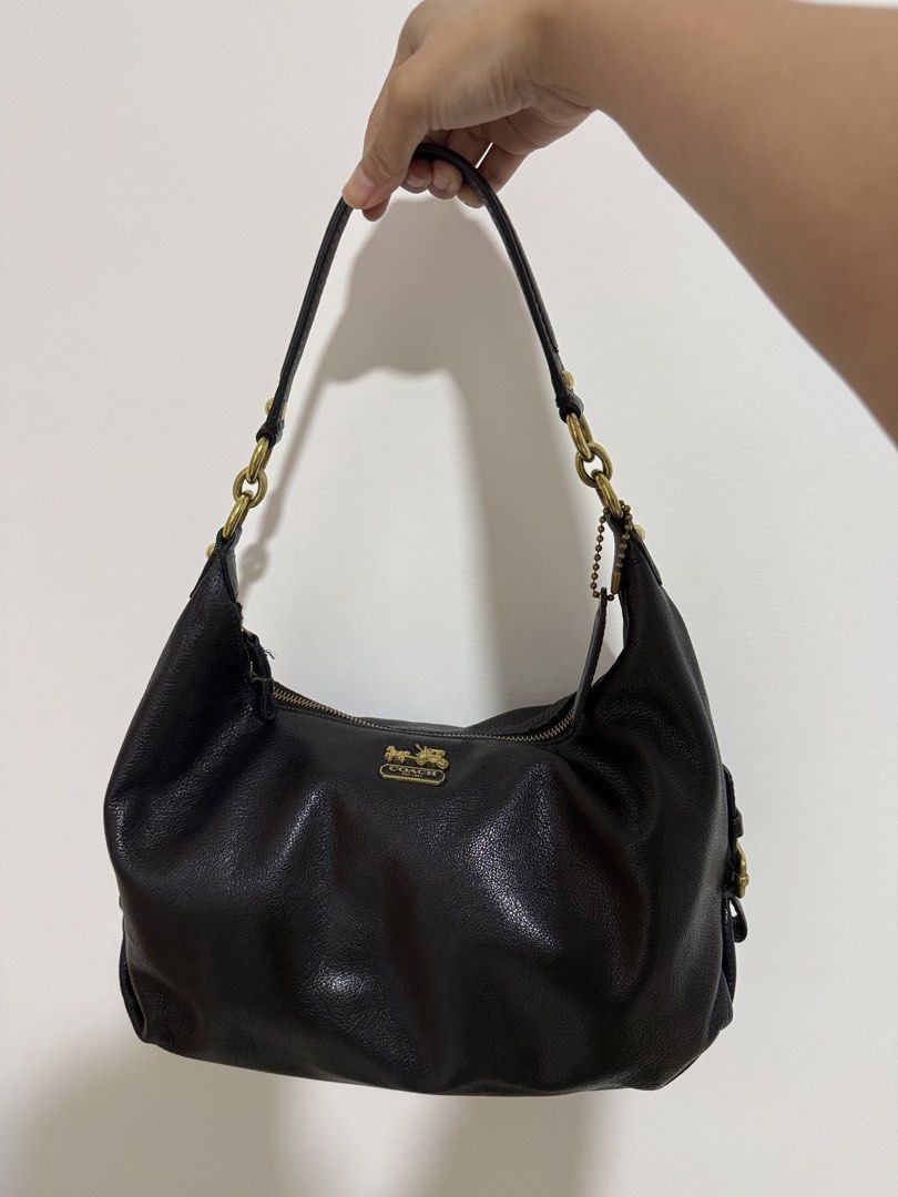 COACH - Black Pebbled Leather Madison Hobo Bag (Category: Shoulder Bags) located in Balanga. Submitted by whatkiohwears (Listing ID 1454529868, Image 1). Description: Well-loved Coach Madison Hobo ✅ Hardware - minimal flaws (8/10) ✅Leather - overall excellent condition.