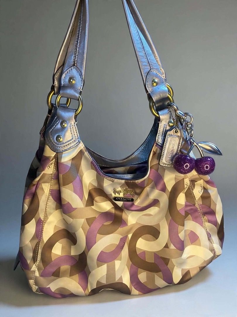 Coach Signature Pattern Hobo Bag with Cherry Charm, Luxury, Bags ...