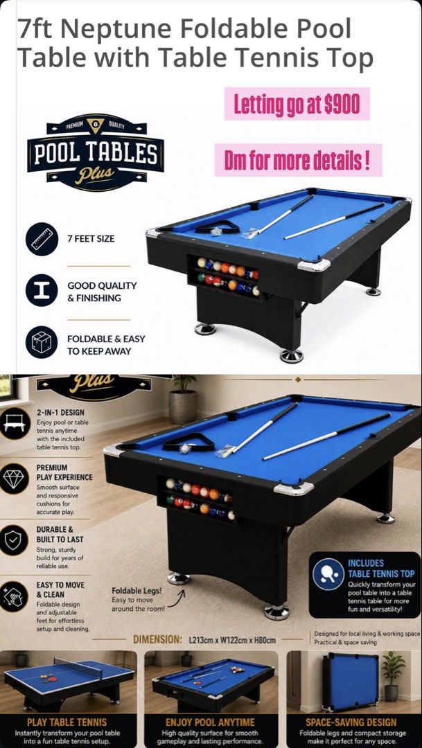 Complete set pool table (Category: Billiards & Bowling) located in Singapore. Submitted by kalaiyaras34232 (Listing ID 1454532291, Image 1). Description: .