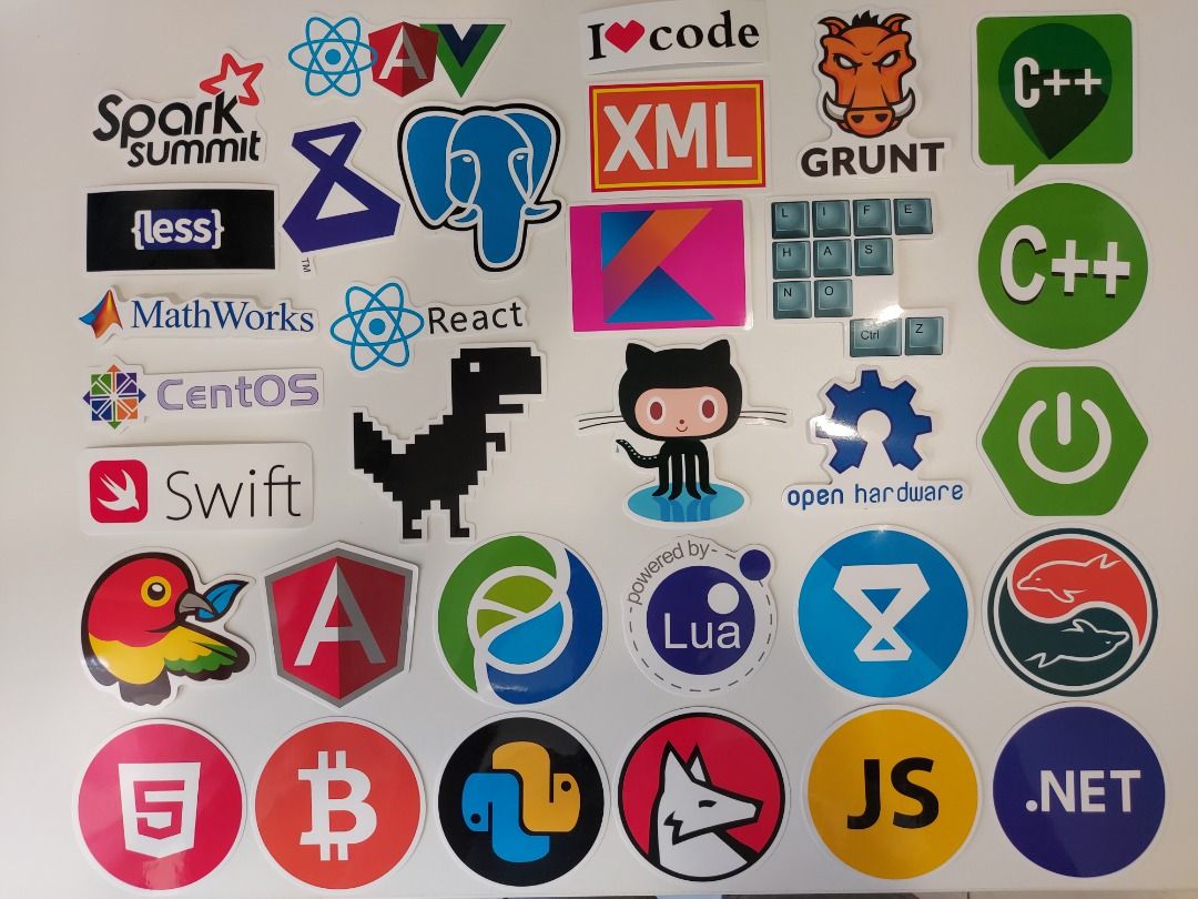 dev ops programming coding assorted stickers (Category: Stamps & Prints) located in Singapore. Submitted by geo-c (Listing ID 1454370657, Image 2). Description: .50cents per piece PM for more info **no return/exchange once sold** Collection of assorted programming language stickers. Includes popular languages and tools like Python, Java, C++, JavaScript, React, and many more. Perfect for laptops, water bottles, or any surface you want to personal