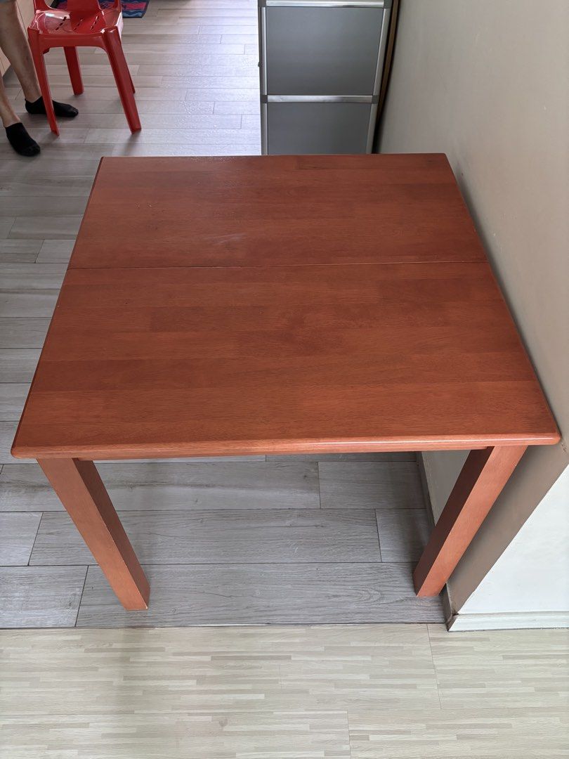 Dining table extendable (Category: Tables & Sets) located in Singapore. Submitted by rosiesarered (Listing ID 1454454306, Image 2). Description: Unextended (L X W X H) 80 x 80 x 75cm Extended 120 x 80 x 75cm Self collection only at serangoon .