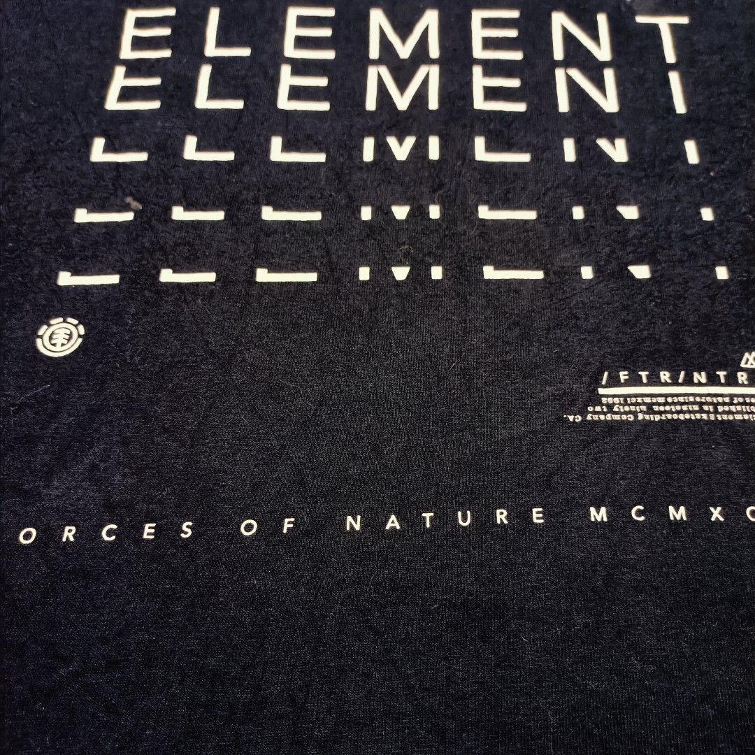 Element (Category: Tshirts & Polo Shirts ) located in Manila. Submitted by nye.seller (Listing ID 1454519619, Image 2). Description: - Navy blue Element t-shirt - Features 'Forces of Nature' graphic print on front - Size: XL/TG - 24x31.5 - Material: 100% Cotton - Care: Machine washable - Ideal for casual wear.