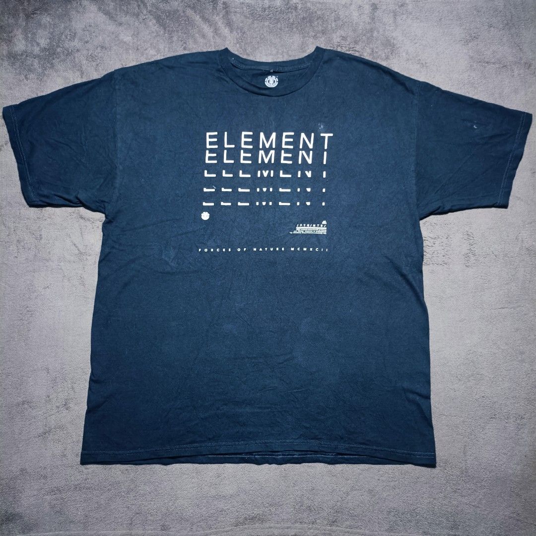 Element (Category: Tshirts & Polo Shirts ) located in Manila. Submitted by nye.seller (Listing ID 1454519619, Image 1). Description: - Navy blue Element t-shirt - Features 'Forces of Nature' graphic print on front - Size: XL/TG - 24x31.5 - Material: 100% Cotton - Care: Machine washable - Ideal for casual wear.