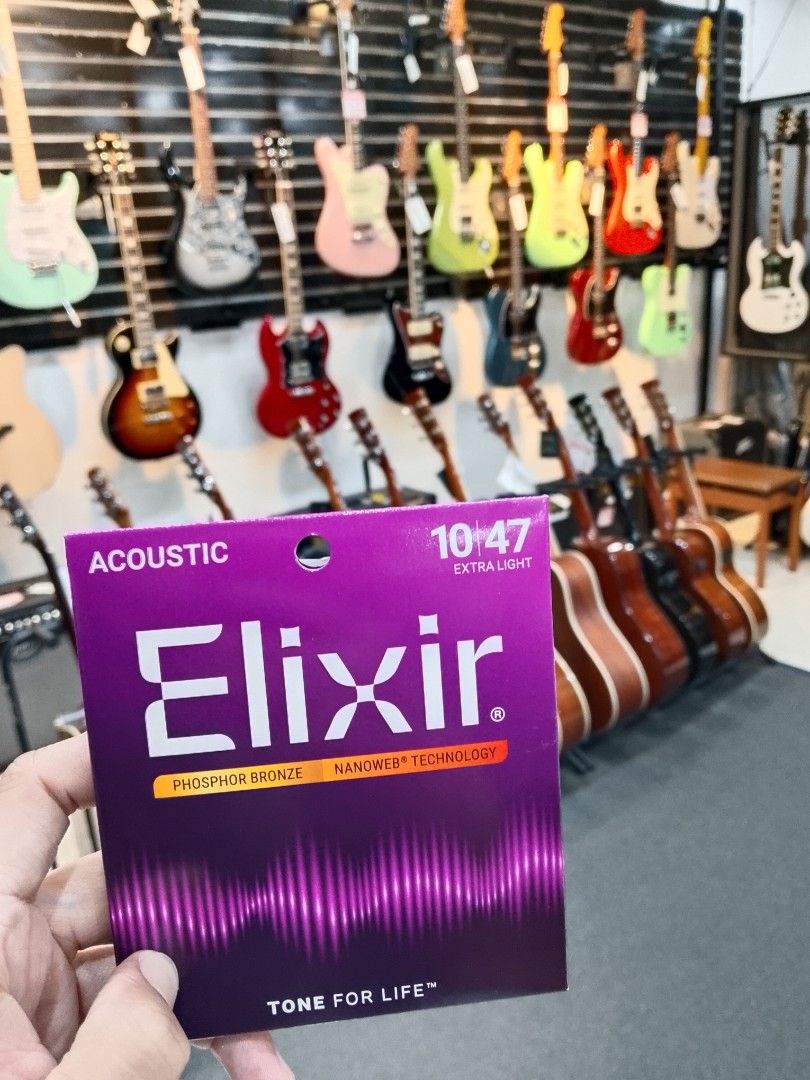 Elixir Electric & Acoustic Guitar Strings (Category: Musical Instruments) located in Manila. Submitted by olxph_ninoa3802 (Listing ID 1454441660, Image 2). Description: - Elixir Electric Guitar Strings: Nickel Plated Steel, Super Light 9-42 gauge, Nanoweb Technology. - Elixir Acoustic Guitar Strings: Phosphor Bronze, Extra Light 10-47 gauge, Nanoweb Technology. - Experience "Tone for Life" with Elixir's advanced coating..