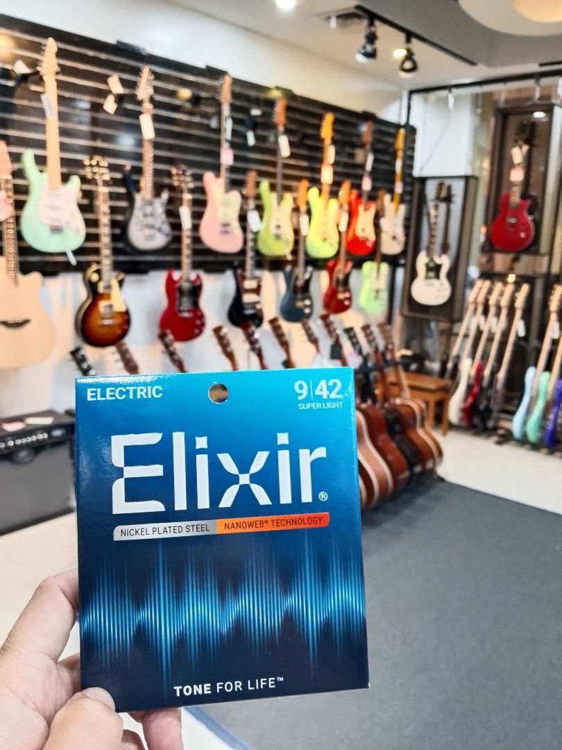 Elixir Electric & Acoustic Guitar Strings (Category: Musical Instruments) located in Manila. Submitted by olxph_ninoa3802 (Listing ID 1454441660, Image 1). Description: - Elixir Electric Guitar Strings: Nickel Plated Steel, Super Light 9-42 gauge, Nanoweb Technology. - Elixir Acoustic Guitar Strings: Phosphor Bronze, Extra Light 10-47 gauge, Nanoweb Technology. - Experience "Tone for Life" with Elixir's advanced coating..
