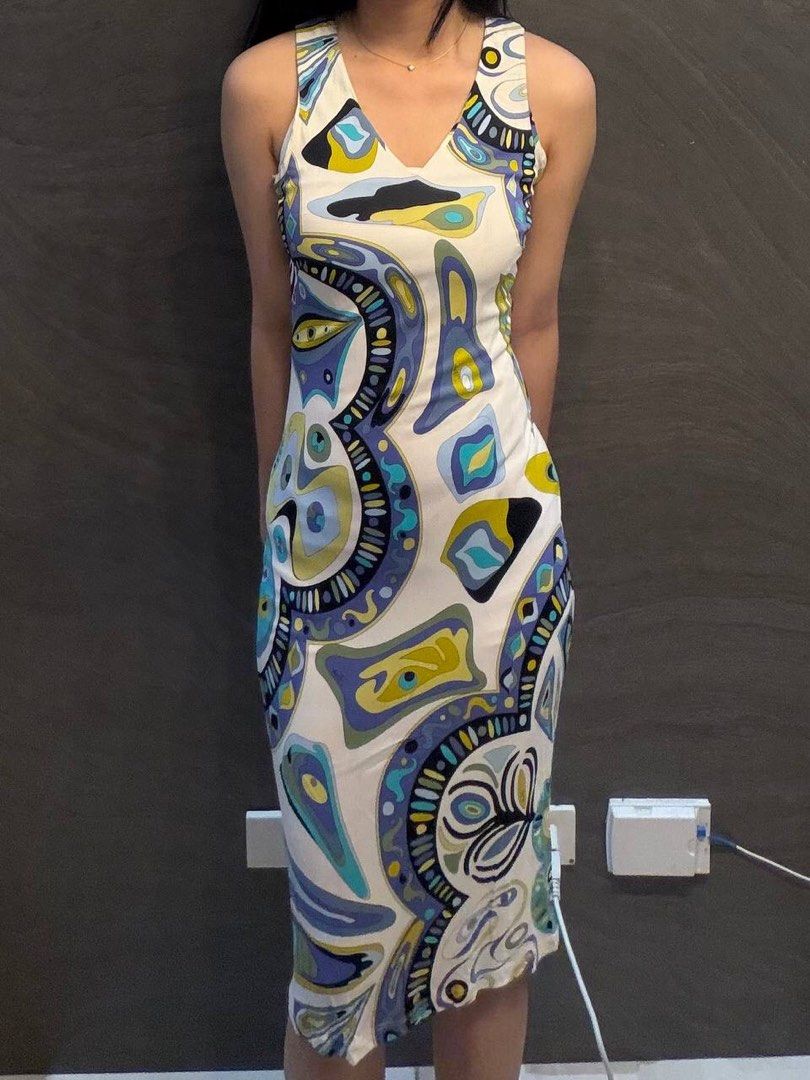 Emilio Pucci Firenze Dress (Category: Luxury Apparel) located in Manila. Submitted by fashionshyt (Listing ID 1454520533, Image 1). Description: Authentic Emilio Pucci. Vintage Crystal Rhinestone Mesh Collar Graphic Print Dress..