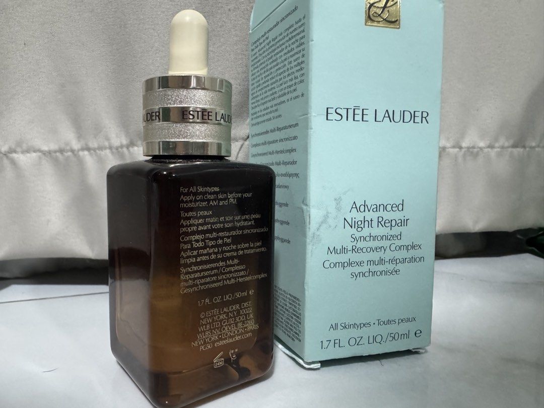 Estee Lauder Advanced Night Repair Serum 50ml (Category: Face Care) located in Manila. Submitted by decluterthings888 (Listing ID 1454486594, Image 2). Description: - Estee Lauder Advanced Night Repair Synchronized Multi-Recovery Complex - 50ml bottle - Suitable for all skin types - Ideal for nighttime skin repair - Apply on clean skin before moisturizer 15-20% LEFT ( around 4-8 uses) .