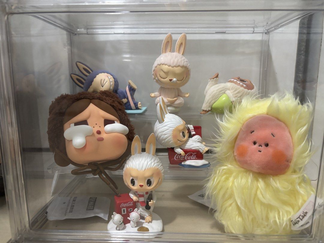 figures (Category: Toy Figures) located in Singapore. Submitted by melodylvrr (Listing ID 1454531465, Image 2). Description: - big labubu is $60 - secret labubu is $65 - Mickey mouse is $15 - yellow keychain is $15 - crybaby pouch is &20 - all the figures is $10.
