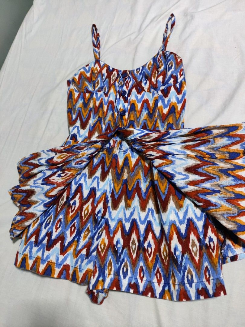 Forever 21 Girls' Printed Button-Front Dress (Category: Rompers) located in Lucena. Submitted by cha_riz010726 (Listing ID 1454444534, Image 2). Description: - Adorable printed dress from Forever 21 - Features a vibrant, colorful zigzag pattern - Functional button-front detail - Delicate spaghetti straps - Ideal for casual outings or parties - A stylish choice for your little girl.