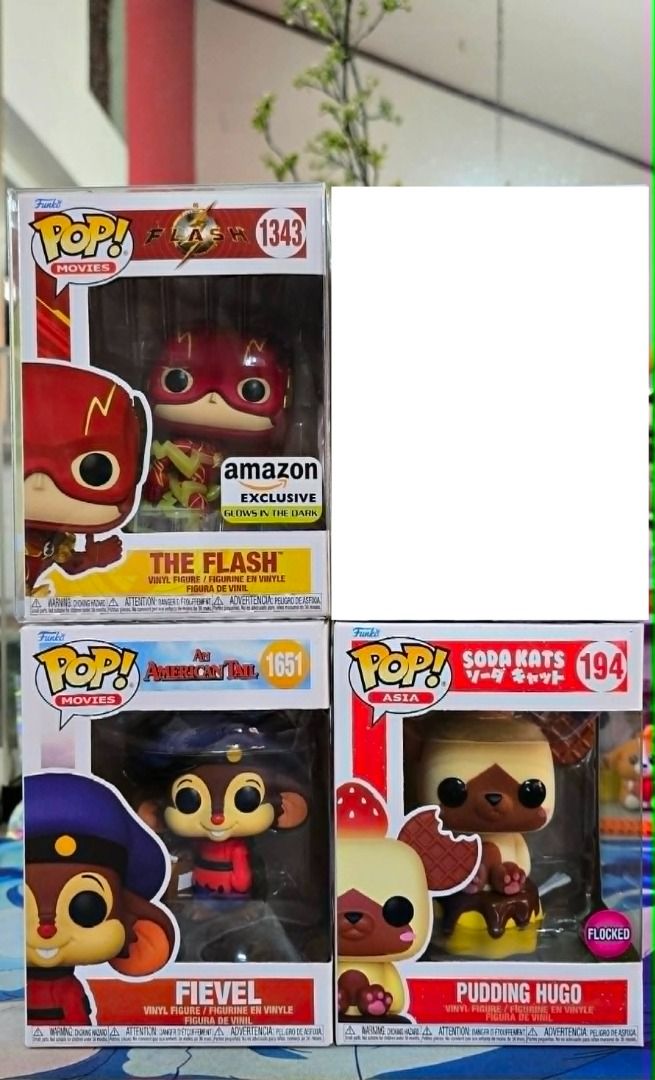 Funko The Flash, Ghostbusters, Fievel, Pudding Hugo, Dalmatians (Category: Designer & Blind Box Toys) located in Quezon City. Submitted by topgun2478 (Listing ID 1454501569, Image 1). Description: **Authentic Funko Pops** The Flash Glow in the Dark Amazon Exclusive (9-9.5/10) - P900 Pudding Hugo Flocked (9/10) - P500 Fievel (slight tear at upper right flap) - P300 Ghostbusters OG and 35th Anniversary Set - (8.5-9/10) P3500 101 Dalmatian Funko Min