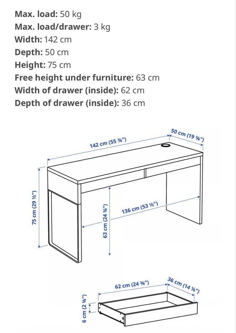 Ikea table (Category: Tables & Sets) located in Singapore. Submitted by quickforest-1f1c (Listing ID 1453518413, Image 2). Description: - Sleek black desk - Built-in drawer for storage - Convenient side cup holder - Thin metal legs - Ideal for home office or study space - Fits well next to a sofa.