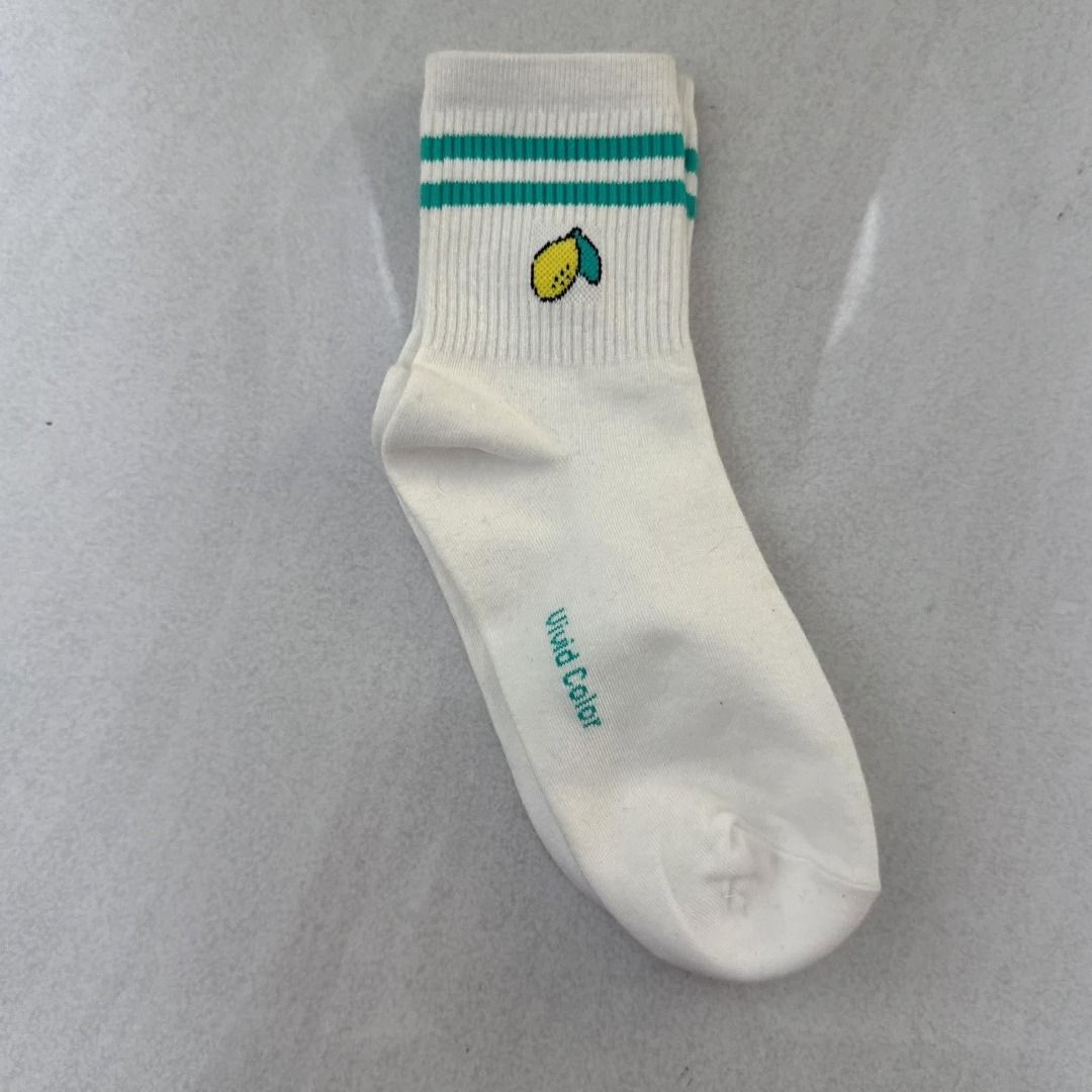 Korean socks-Varsity Fruits-iconic socks (Category: Socks & Tights) located in Manila. Submitted by trendphile (Listing ID 1454452774, Image 3). Description: SOLD AS PER PAIR Product Information: ✔️1 Pair of socks 🏷 with tag ✔️Socks Size: adult free size (size 5-10) ☑️Legit Seller 🚚Lalamove Pick Up 📍Location: Binondo Area Mop: Gcash/Bank Transfer.