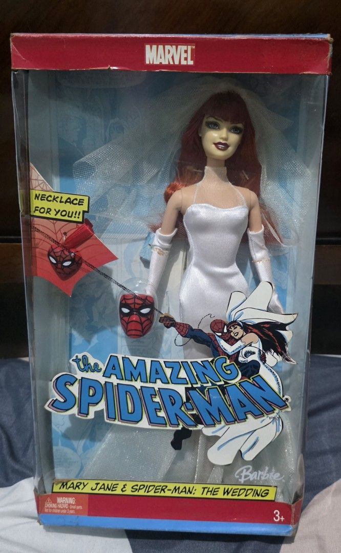 Barbie x Marvel Mary Jane & Spider Man wedding (Category: Figurines & Statues) located in Pasig City. Submitted by dolliesandpastels (Listing ID 1454546491, Image 1). Description: NRFB Yellowing head.