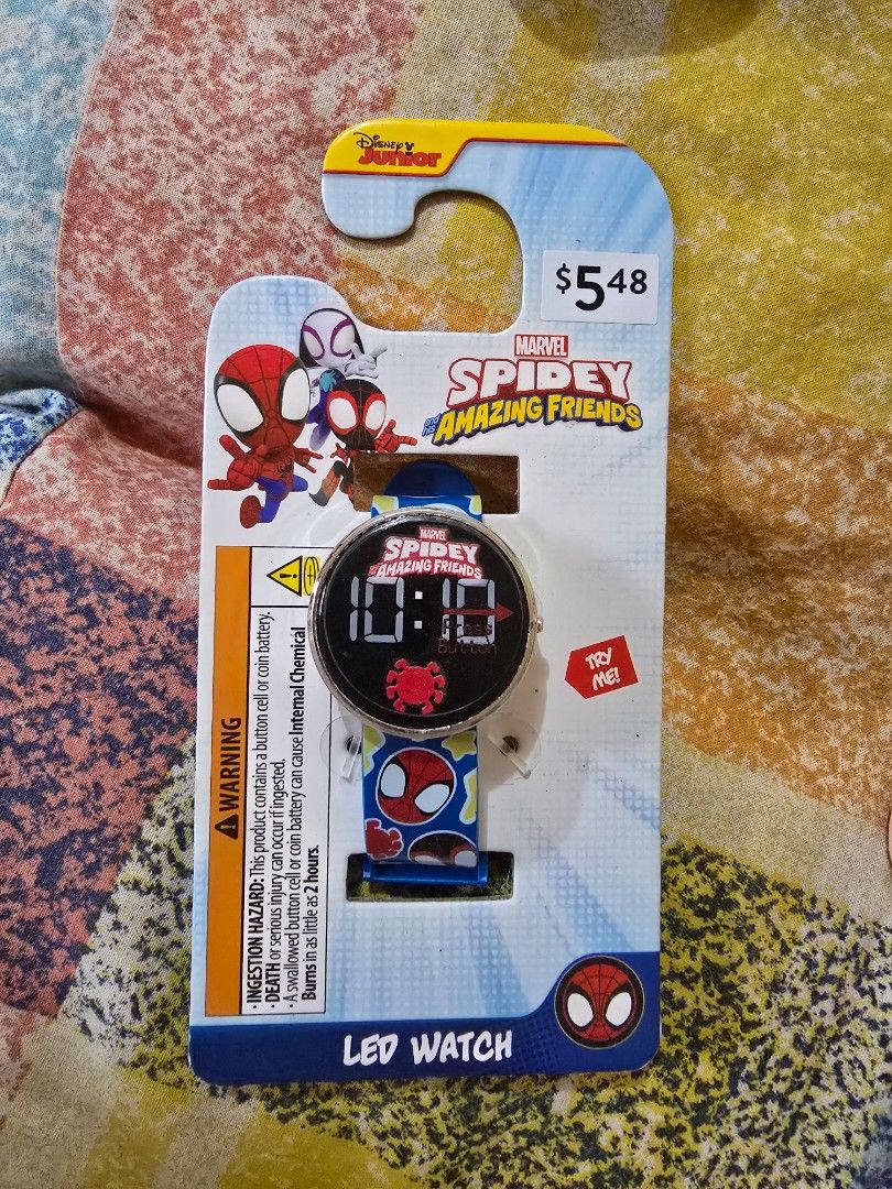 Marvel Spidey Amazing Friends Spider-Man LED Digital Watch (Category: Men's Watches) located in Boac. Submitted by maeleynes (Listing ID 1454376793, Image 1). Description: - Features cool Spidey Amazing Friends LED watch design. - Showcases exciting Spider-Man and friends graphics. - Digital display for easy time reading. - Perfect for kids and any Marvel fan. - Comes with an easy-to-wear strap. - Includes original packaging..