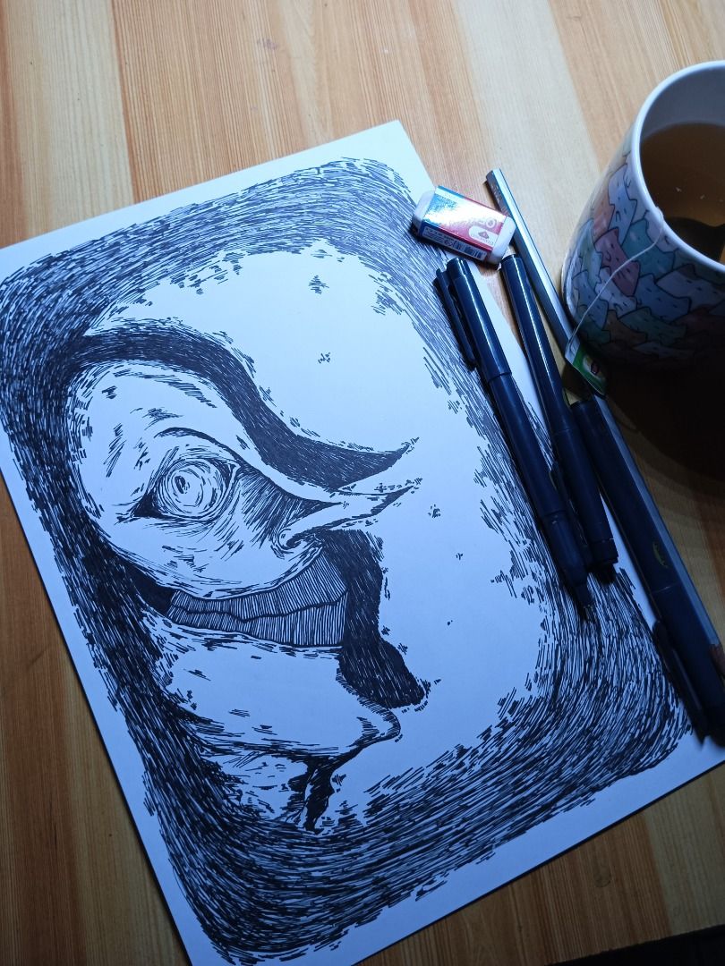 Original Ink Drawing - Abstract Face Art (Category: Art & Prints) located in Caloocan City. Submitted by leiandre_29 (Listing ID 1454539857, Image 3). Description: -My hand-drawn ink artwork on paper. - Features a striking abstract face with intricate linework. - Unique and bold artistic style. - Ideal for adding character to any room. - Available unframed..