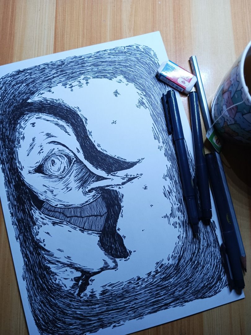 Original Ink Drawing - Abstract Face Art (Category: Art & Prints) located in Caloocan City. Submitted by leiandre_29 (Listing ID 1454539857, Image 1). Description: -My hand-drawn ink artwork on paper. - Features a striking abstract face with intricate linework. - Unique and bold artistic style. - Ideal for adding character to any room. - Available unframed..