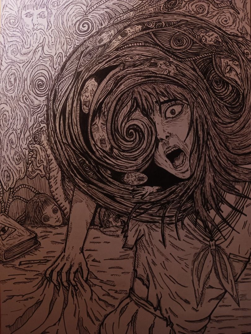 Original Ink Drawing - Horror/Surreal Art (Category: Art & Prints) located in Caloocan City. Submitted by leiandre_29 (Listing ID 1454537911, Image 3). Description: - Hand-drawn ink artwork - Surreal and unsettling scene with a distressed figure - Intricate details throughout - Perfect for fans of horror or dark art - Unique piece for your collection - Drawn on quality paper - Approximately A4 size.