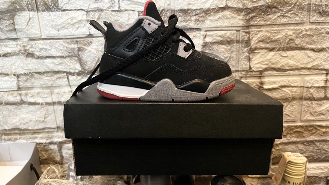 Original Rare Jordan 4 Retro 5C with Box (Category: Babies & Kids Fashion) located in Marikina City. Submitted by wowfinds (Listing ID 1454389349, Image 2). Description: A rare and hard-to-find Jordan 4 Retro in toddler/baby size 5C, purchased in the USA. ✨ Colorway: Black / Fire Red / Cement Grey ✨ Size: 5C — fits approximately up to around 1 year to 1 year 3 months, depending on baby’s foot size ✨ Condition: Used only once , excellent condition