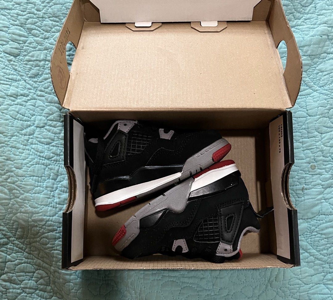 Original Rare Jordan 4 Retro 5C with Box (Category: Babies & Kids Fashion) located in Marikina City. Submitted by wowfinds (Listing ID 1454389349, Image 3). Description: A rare and hard-to-find Jordan 4 Retro in toddler/baby size 5C, purchased in the USA. ✨ Colorway: Black / Fire Red / Cement Grey ✨ Size: 5C — fits approximately up to around 1 year to 1 year 3 months, depending on baby’s foot size ✨ Condition: Used only once , excellent condition