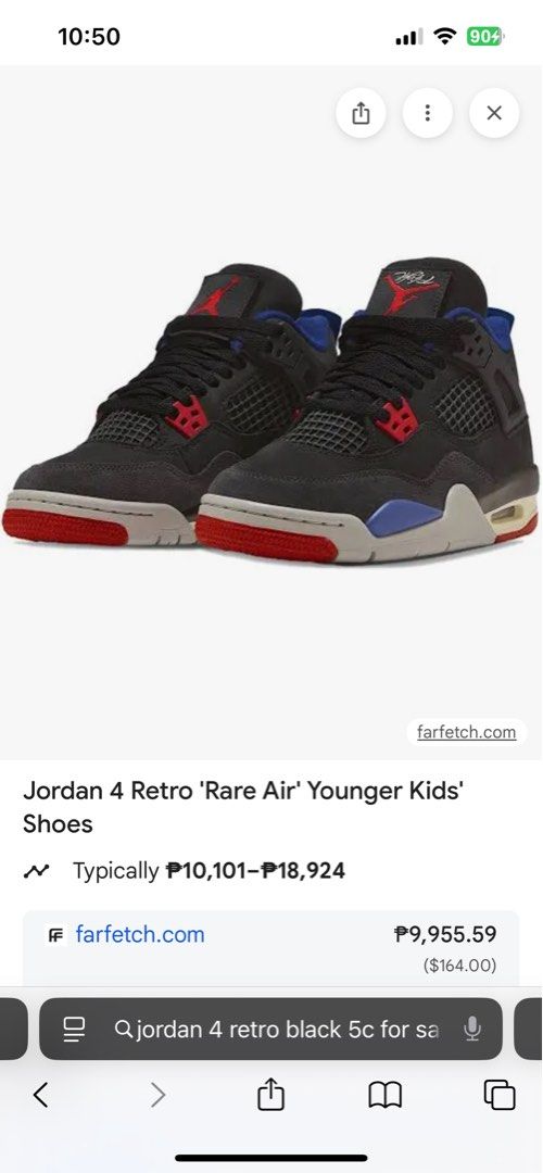 Original Rare Jordan 4 Retro 5C with Box (Category: Babies & Kids Fashion) located in Marikina City. Submitted by wowfinds (Listing ID 1454389349, Image 1). Description: A rare and hard-to-find Jordan 4 Retro in toddler/baby size 5C, purchased in the USA. ✨ Colorway: Black / Fire Red / Cement Grey ✨ Size: 5C — fits approximately up to around 1 year to 1 year 3 months, depending on baby’s foot size ✨ Condition: Used only once , excellent condition