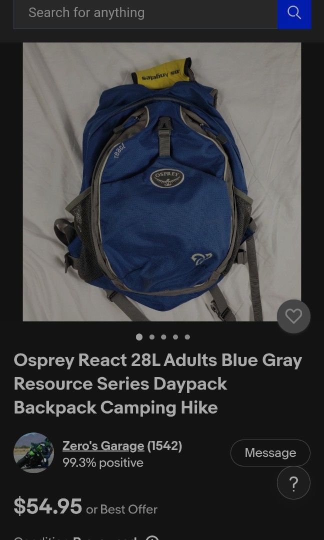 OSPREY REACT DAYPACK CAMPING HIKE BACKPACK (Category: Backpacks) located in General Mariano Alvarez. Submitted by adonid (Listing ID 1454430194, Image 2). Description: ORIGINAL OSPREY REACT DAYPACK CAMPING HIKE BACKPACK GOOD CONDITION.