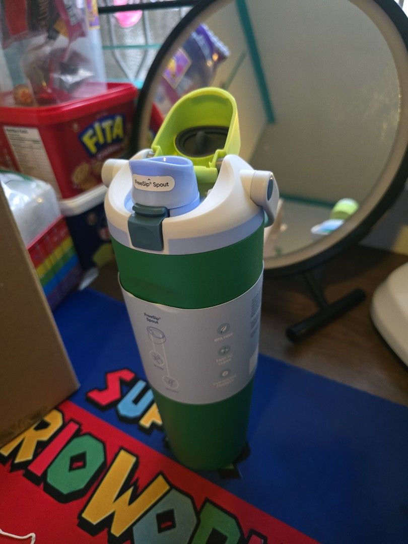 Owala FreeSip Water Bottle Green (Category: Water Bottles & Tumblers) located in Caloocan City. Submitted by sebastian45498 (Listing ID 1454450054, Image 2). Description: - Owala FreeSip water bottle - Color: Green - Features push-button lid with built-in straw - Includes original box - Ideal for staying hydrated anywhere - Easy to use and carry - negotiable - price plus shipping fee.