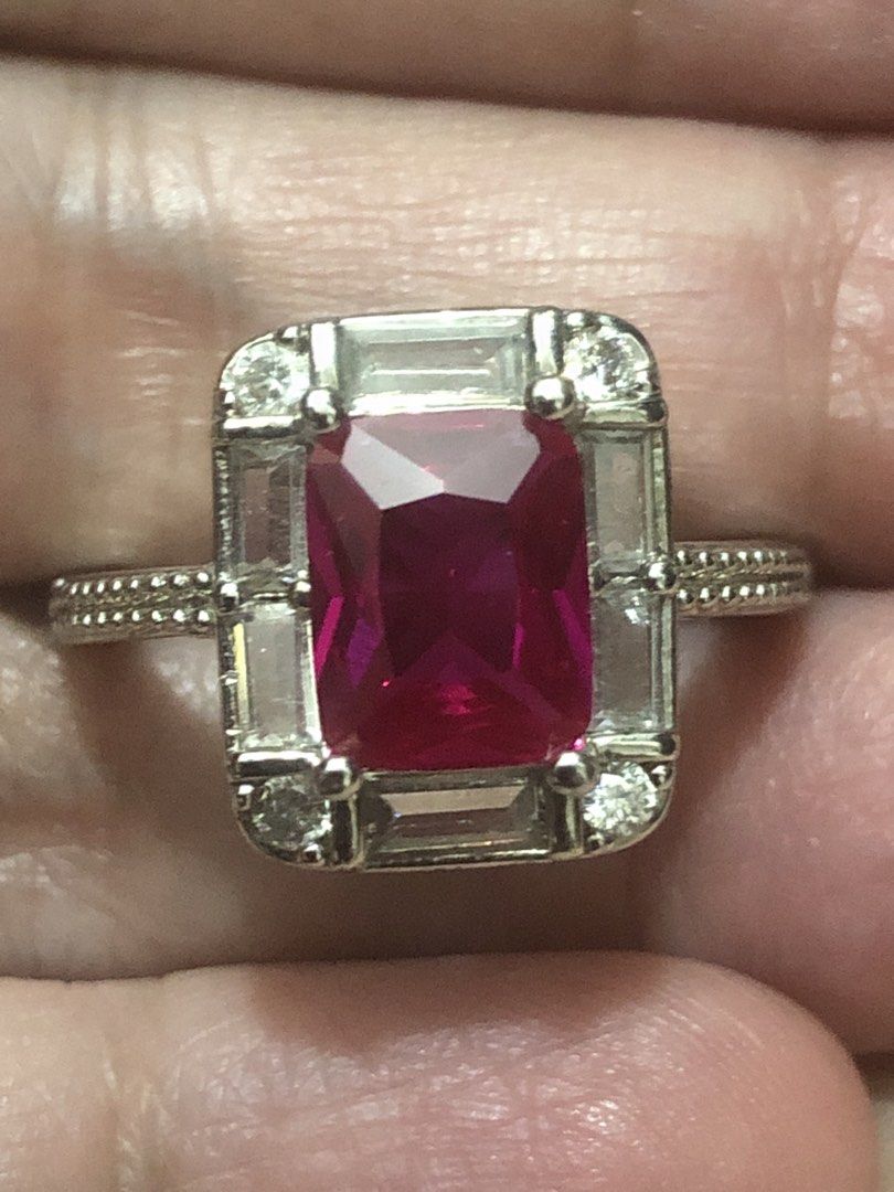 Pretty Lab Pink Ruby Ring (Category: Rings) located in Quezon City. Submitted by thestoreofhappinessph (Listing ID 1454551117, Image 3). Description: Lab stone pink ruby is uv reactive and the cut is emerald cut . Size is adjustable MOP GCash Ships via Jnt No COD.