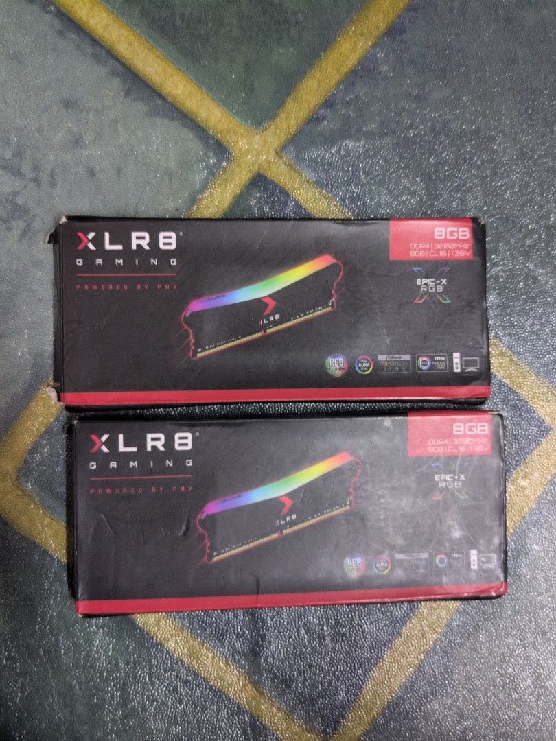RAM (Category: Computer Parts) located in Kuala Lumpur. Submitted by izzuddin.item (Listing ID 1454494645, Image 1). Description: PNY XLR 8 Gaming RGB Memory -DDR4 -8GB X 2 -Single Channel -3200 MHz.