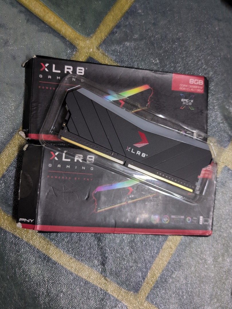 RAM (Category: Computer Parts) located in Kuala Lumpur. Submitted by izzuddin.item (Listing ID 1454494645, Image 2). Description: PNY XLR 8 Gaming RGB Memory -DDR4 -8GB X 2 -Single Channel -3200 MHz.