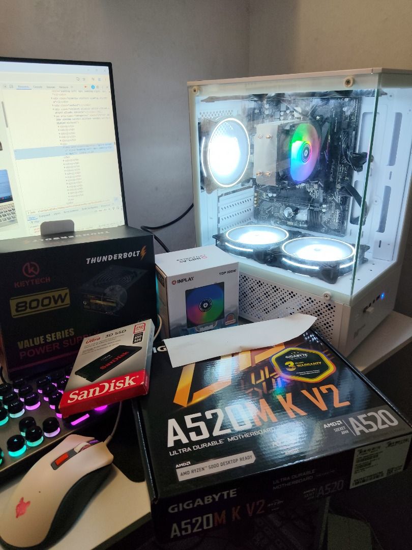 Ryzen 3 System unit (Category: Desktops) located in Las Pinas. Submitted by mikko.gomez (Listing ID 1454281308, Image 1). Description: For sale system unit 100% Zero issues Brand new condition 💯 All parts are brand new Specs: AMD Ryzen 3 3200g processor W/ Radeon vega 8 integrated graphics Gigabyte a520m-k v2 motherboard 8GB Fury beast ddr4 RAM 250GB Sandisk SSD Inplay rgb cpu cooler 5x white led fans MMA Tempered Glass Case Keytech Thunderbolt 