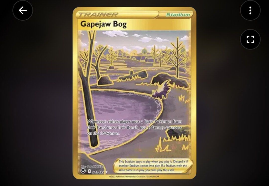 [Silver Tempest] Pokemon - Gapejaw Bog (Category: Raw Singles) located in Quezon City. Submitted by james_ca (Listing ID 1454519417, Image 1). Description: • card is “pack fresh”; nm-m condition • shipping fee shouldered by buyer.