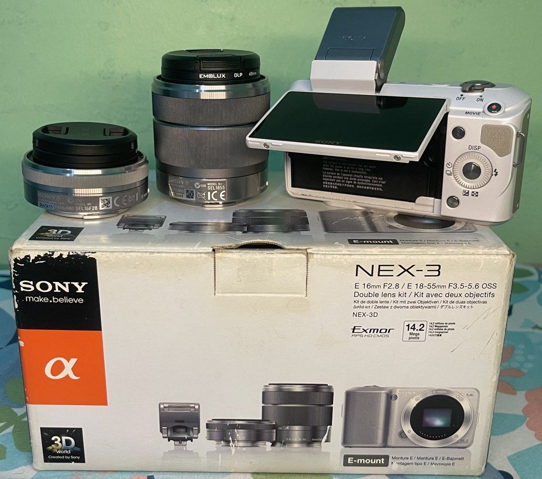 Sony Nex 3 (Category: Cameras) located in Quezon City. Submitted by calimutanf44618 (Listing ID 1454415629, Image 2). Description: SONY NEX 3 with 2 lenses [mirrorless] 15,000 PHP (RUSH) * 14.2 megapixel * complete accesories * exmor hd cmos * boxed unit! * 9/10 body condition * 720p HD video recording * ISO up to 12800 * external flash included * no issue * as is condition Inclusion: 16mm f2.8 lens 18-55mm f3.5 lens Orig charger Sd card Manual B