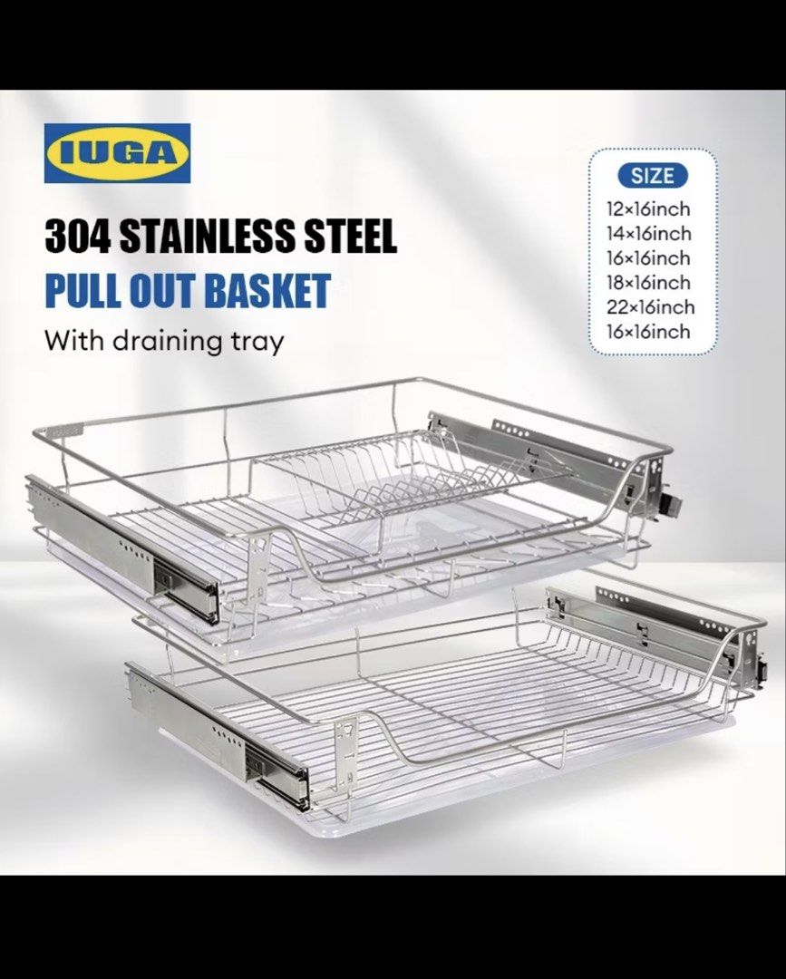 Stainless Pullout Rack (Category: Cookware & Accessories) located in Manila. Submitted by gl_preloved563 (Listing ID 1454455025, Image 1). Description: 2pcs Dimension 26x 16 Rfs: does not fit our cabinet Original price: 2315.